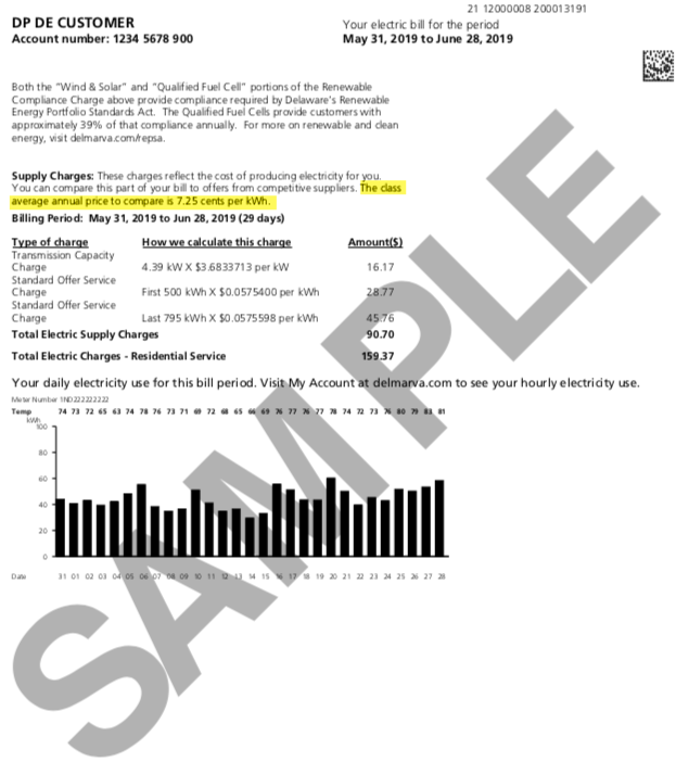 Delaware Sample Electric Bill